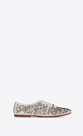 SAINT LAURENT Klassische Schuhe Herren RIVE GAUCHE Schuhe aus weißem Leder mit Nieten und abgenutzter Optik a_V4
